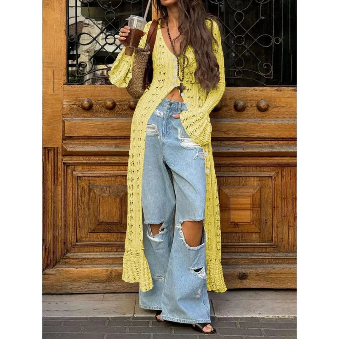 ADOWBI™ - Chic Flounce Sleeve Fitted Button Cardigan - MABEL LONDON