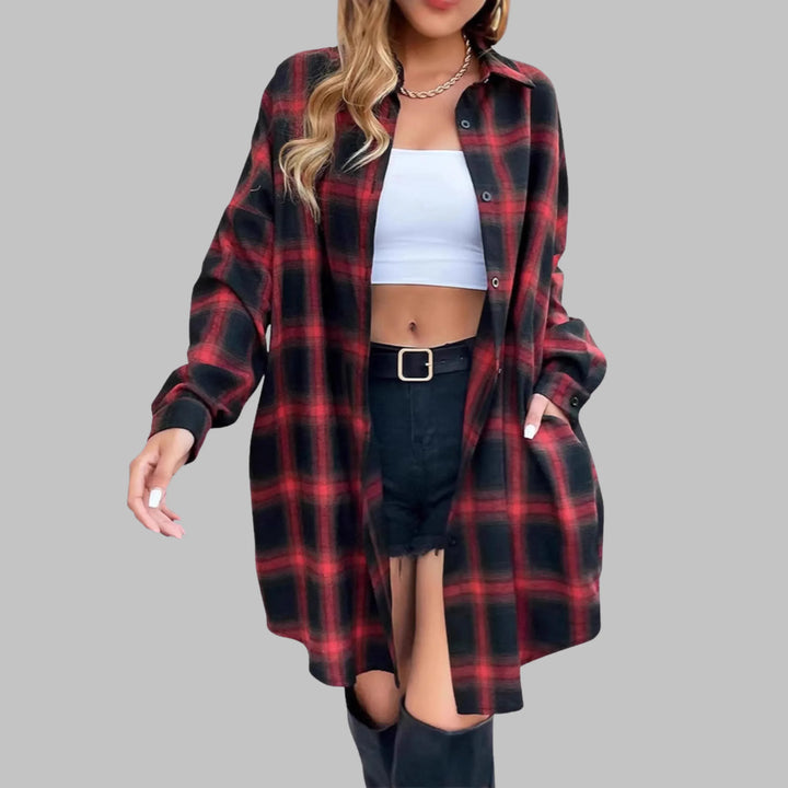 CINA™ - Classy Button Down Plaid Long-Sleeve Jacket - MABEL LONDON