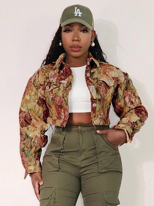 SIDA™ - Chic Floral Print Crop Long Sleeve Jacket - MABEL LONDON