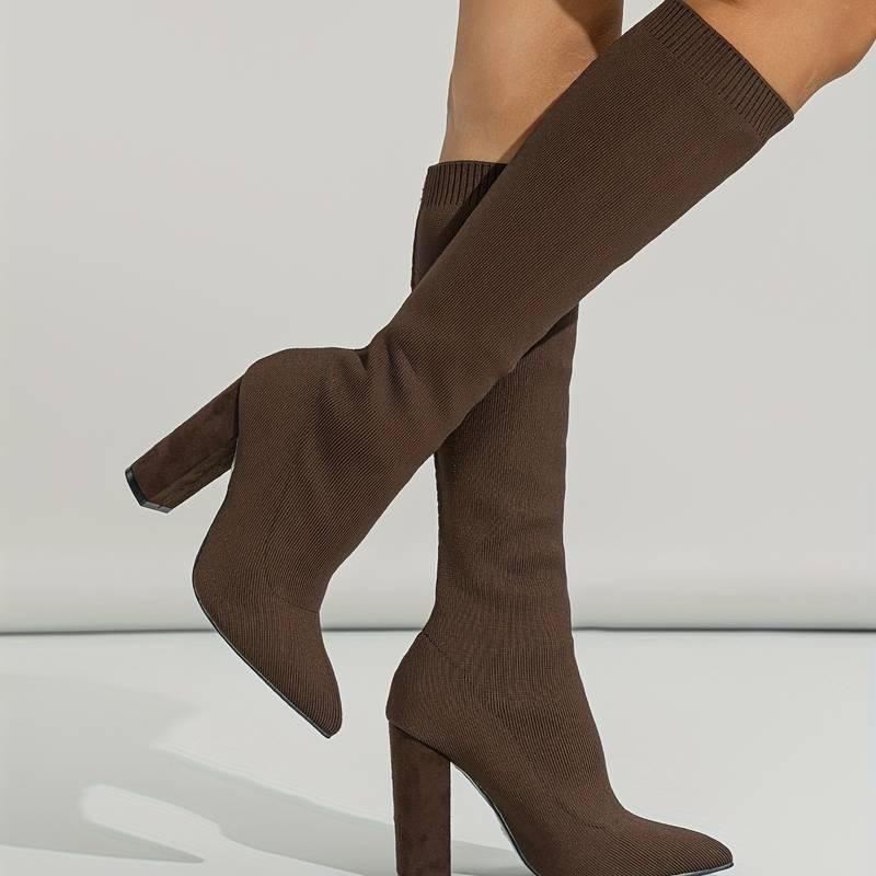 OLIVIA | WOMEN'S KNITTED SOCK BOOTS WITH BLOCK HEEL - MABEL LONDON