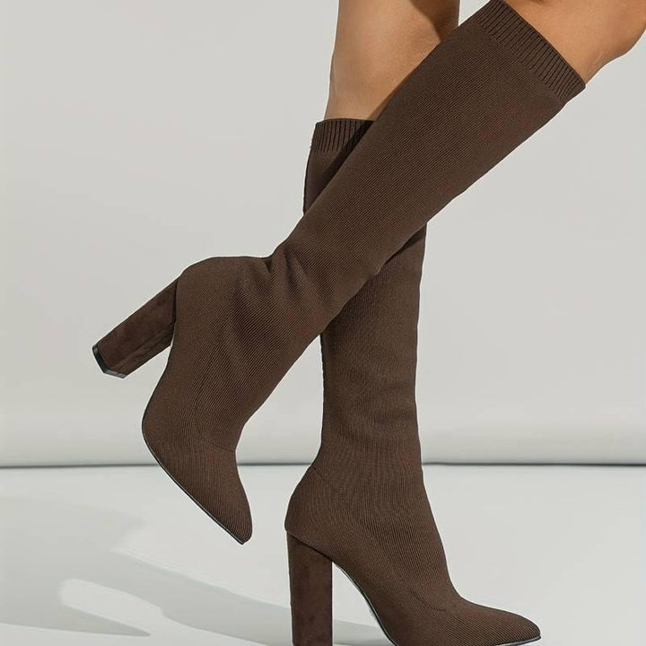 OLIVIA | WOMEN'S KNITTED SOCK BOOTS WITH BLOCK HEEL - MABEL LONDON