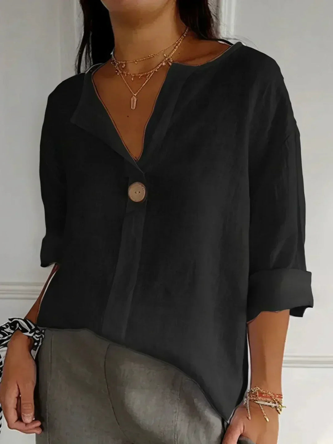 NAYLA™ - Casual V-Neck Blouse - MABEL LONDON