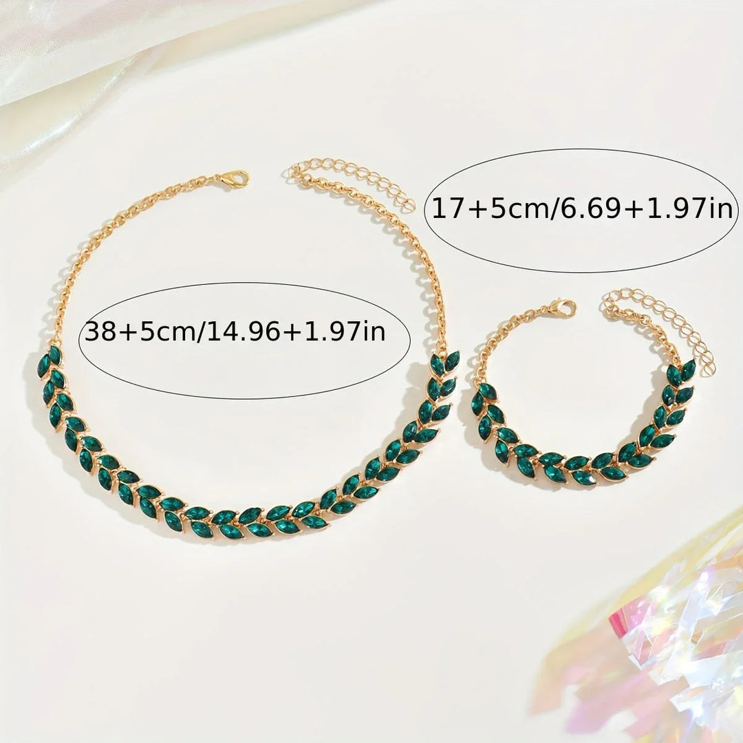 Elegant Green Crystal Necklace & Bracelet Duo - MABEL LONDON