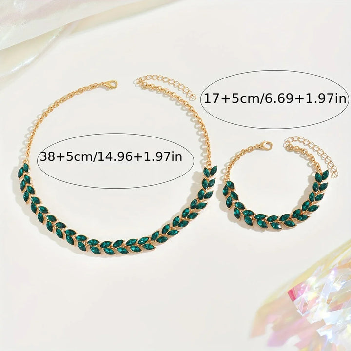 Elegant Green Crystal Necklace & Bracelet Duo - MABEL LONDON