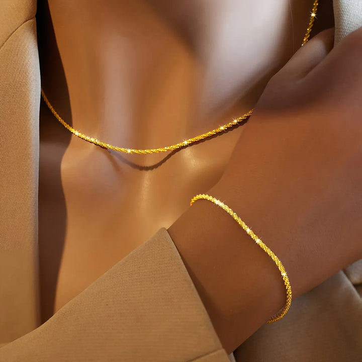 Minimalist Shimmer Necklace & Bracelet Set - MABEL LONDON