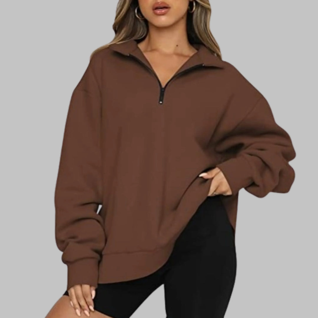 TENLEY™ - Casual Oversized Half Zip Long Sleeve Sweatshirt - MABEL LONDON