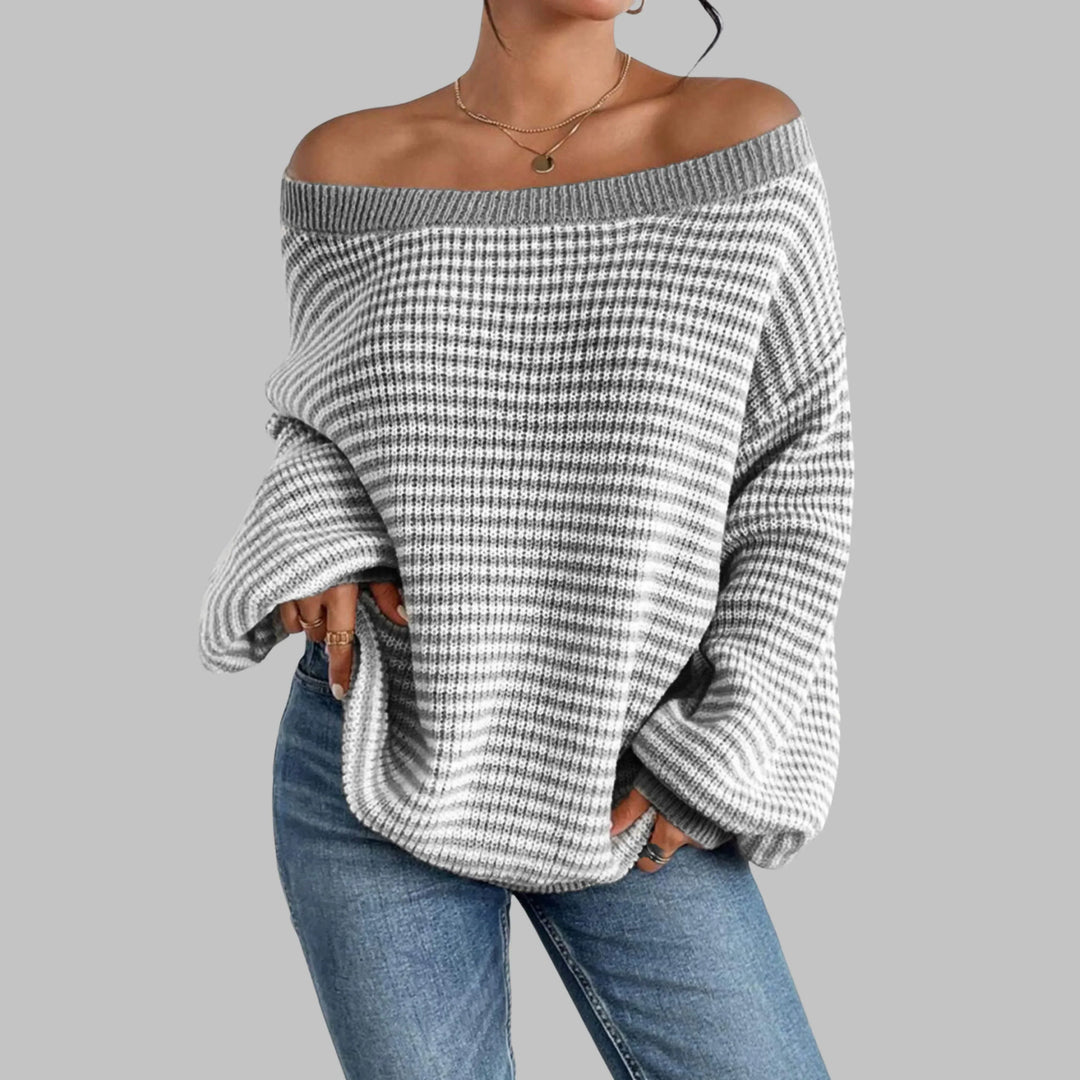 QUILLA™ - Casual Striped Drop Shoulder Long Sleeve Sweater - MABEL LONDON