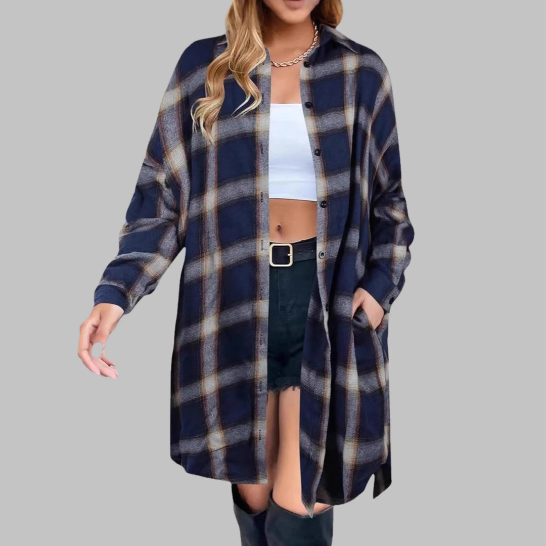 CINA™ - Classy Button Down Plaid Long-Sleeve Jacket - MABEL LONDON