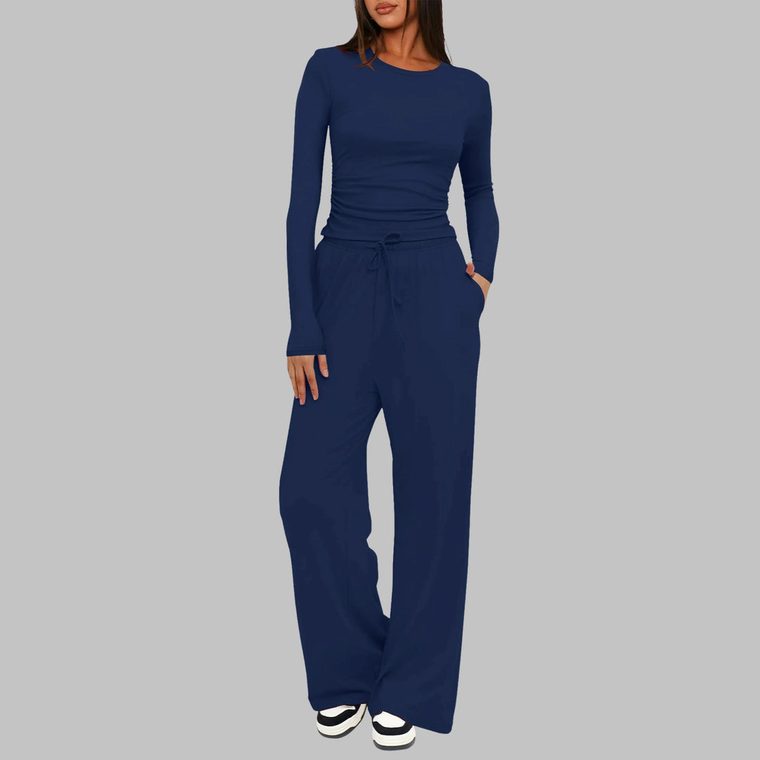 JANNY™ - Casual Long Sleeve Top and Wide Leg Pants Set - MABEL LONDON