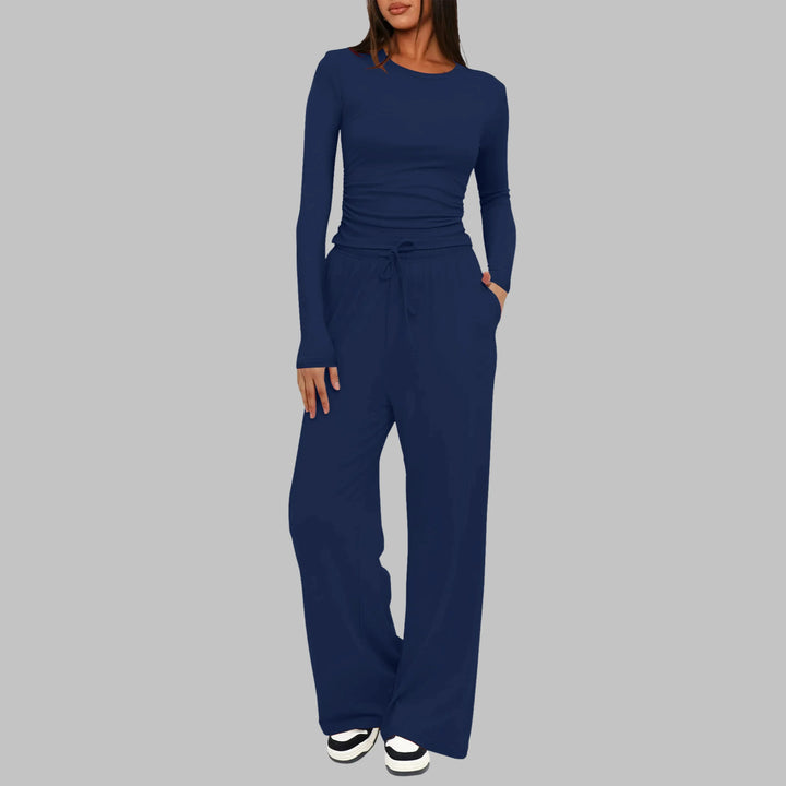 JANNY™ - Casual Long Sleeve Top and Wide Leg Pants Set - MABEL LONDON