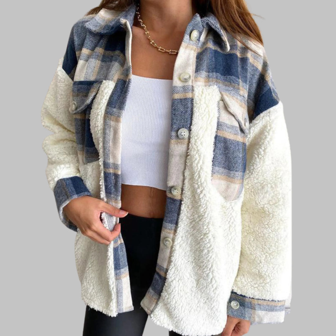SUNNIE™ - Cozy Long Sleeve Button Down Checkered Jacket - MABEL LONDON