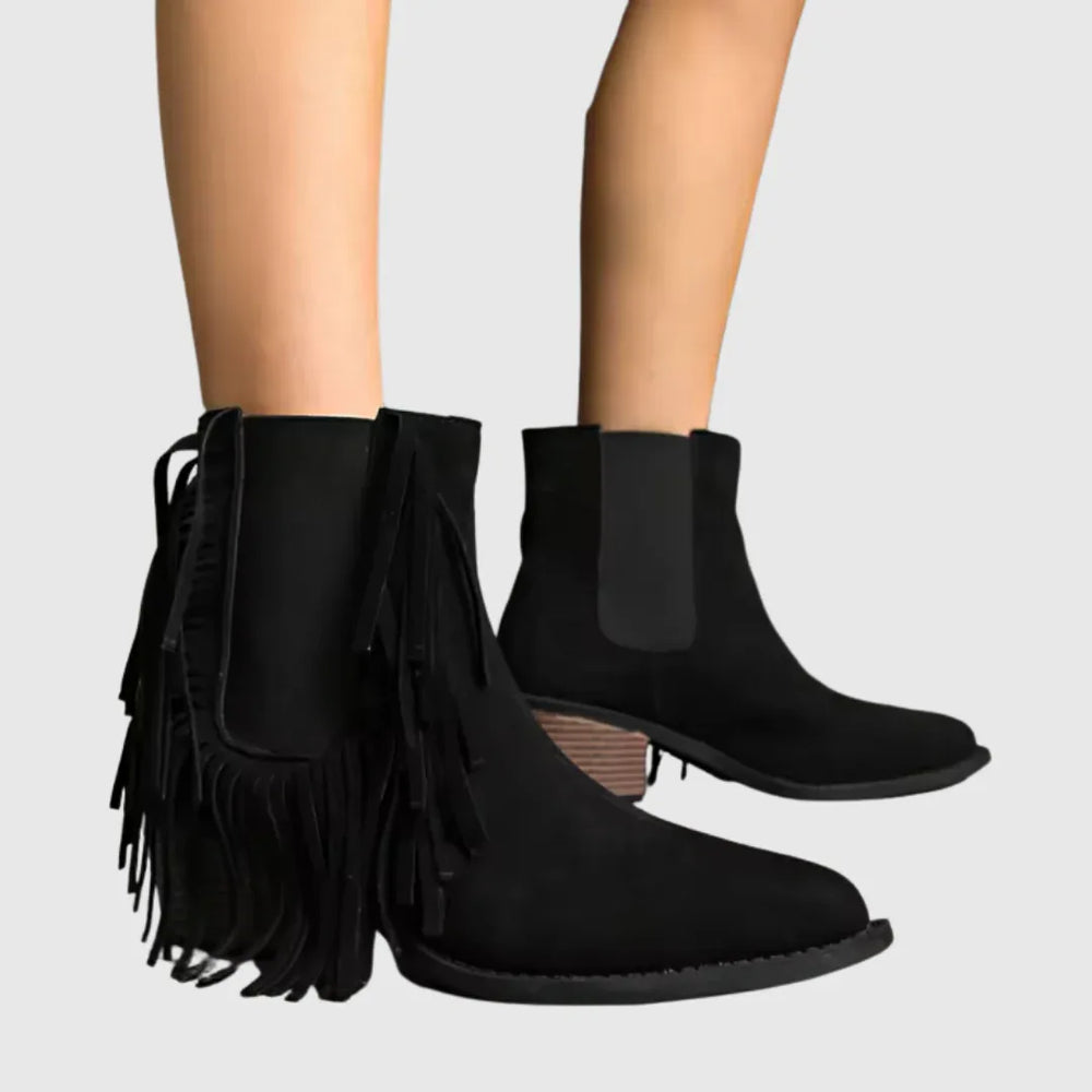Olivine | Fringe Suede Ankle Boots - MABEL LONDON