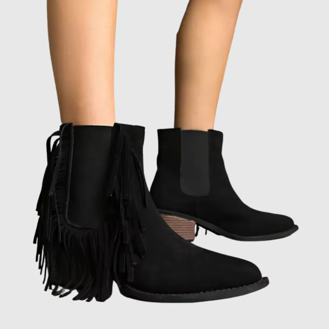 Olivine | Fringe Suede Ankle Boots - MABEL LONDON