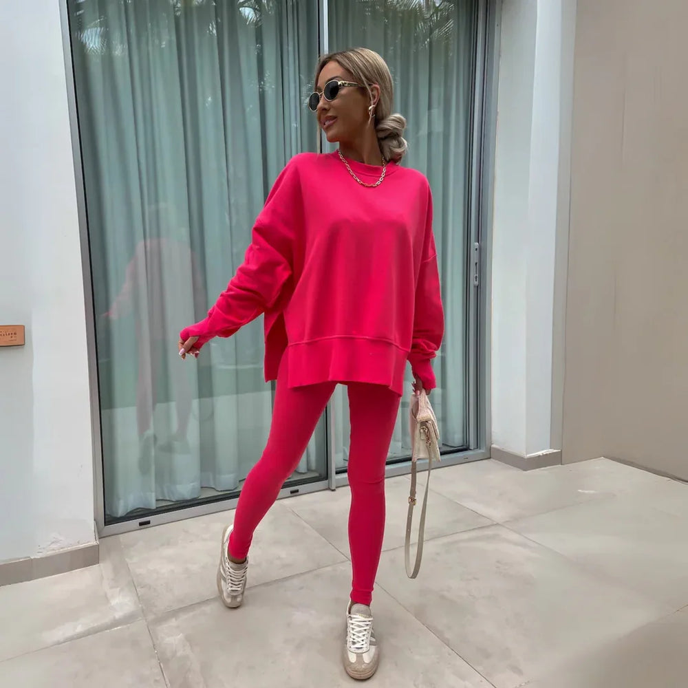 CLARIS™ - Casual Long Sleeve Sweatshirt and Pants Set - MABEL LONDON