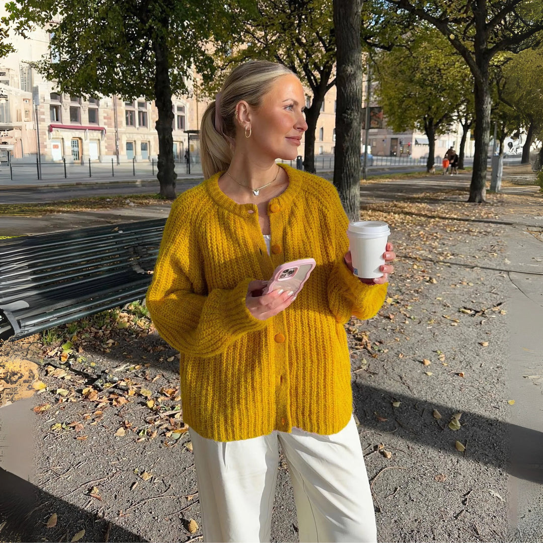 ELOWEN™ - Comfy Plain Button Down Long Sleeve Round Neck Cardigan - MABEL LONDON