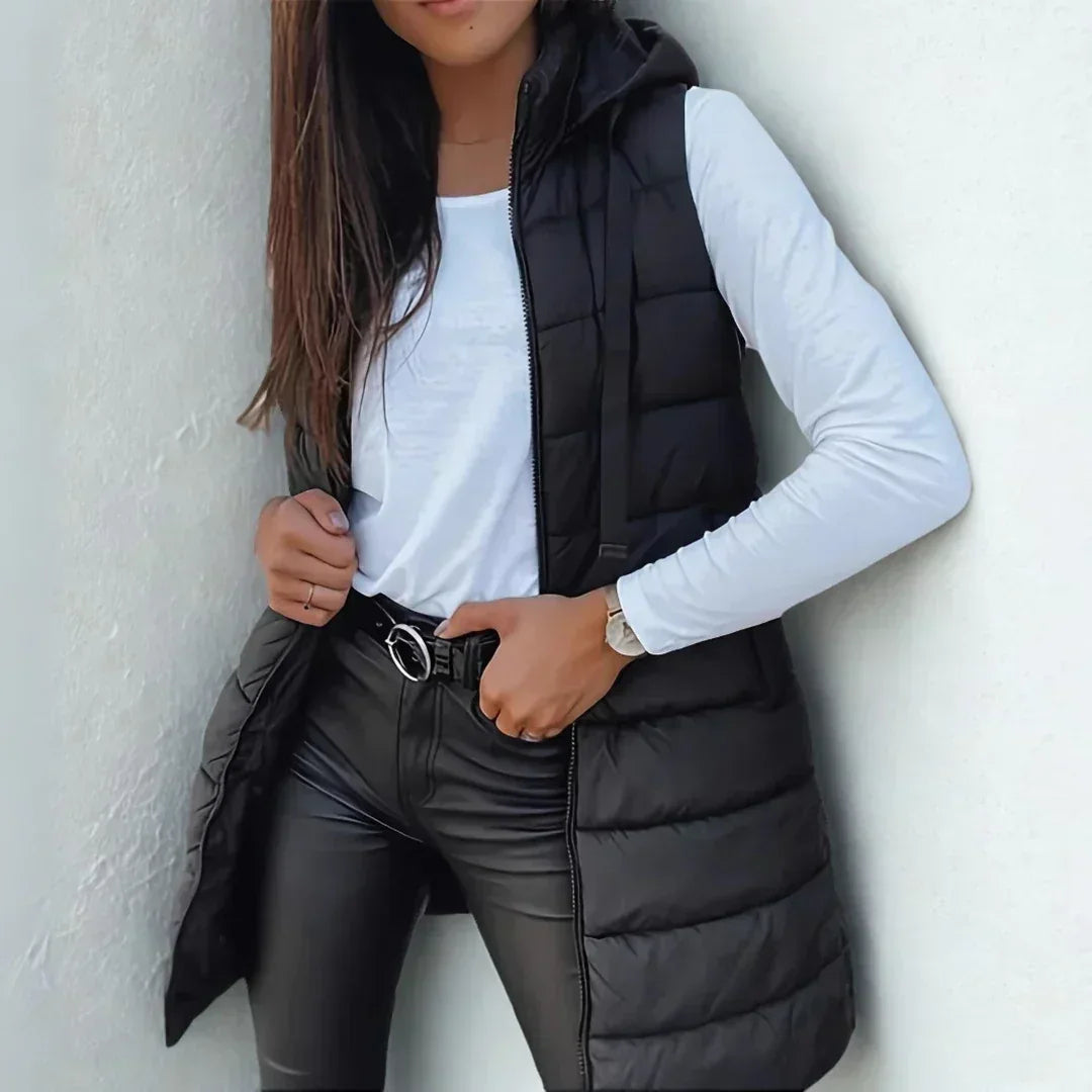 Maya | Sleeveless Hooded Puffer Vest - MABEL LONDON