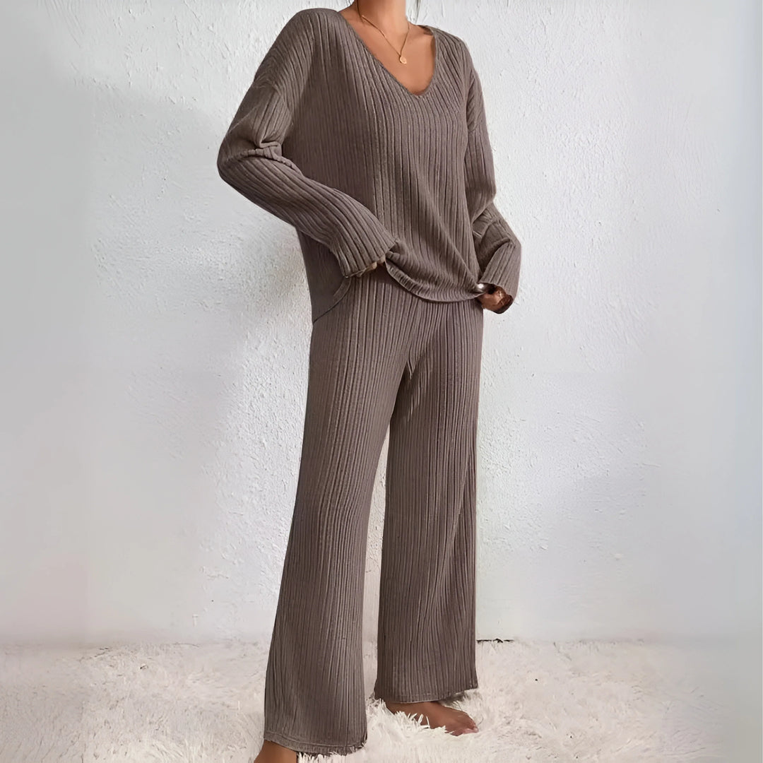 MADEL™ - Comfy Drop Shoulder Long Sleeve Top and Pants Set - MABEL LONDON