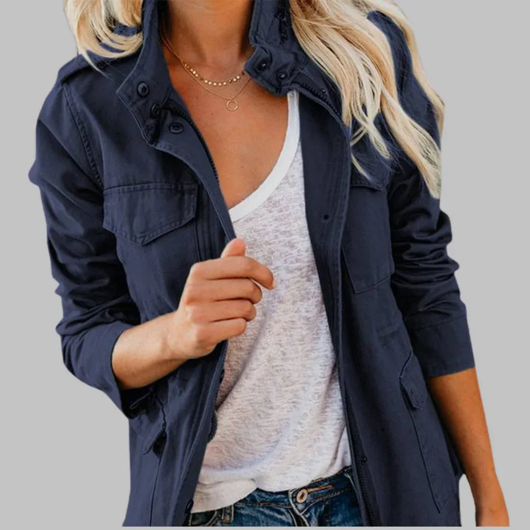 RHODA™ - Vintage Zip Up Button Military Jacket - MABEL LONDON