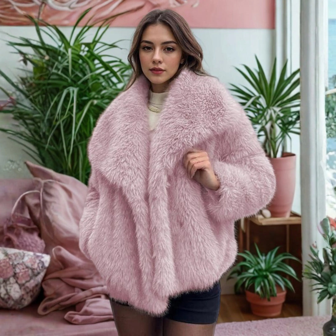 CORRINE™ - Classy Long Sleeve Collared Fuzzy Coat - MABEL LONDON