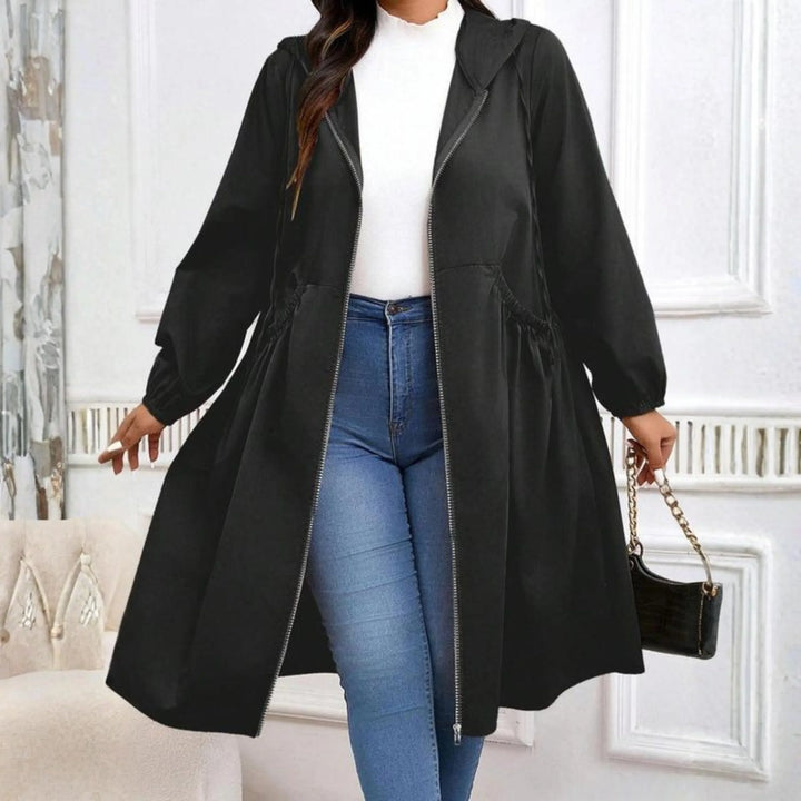 AVRIL™ - Casual Plus Size Drawstring Zip-Up Long Sleeve Hooded Coat - MABEL LONDON