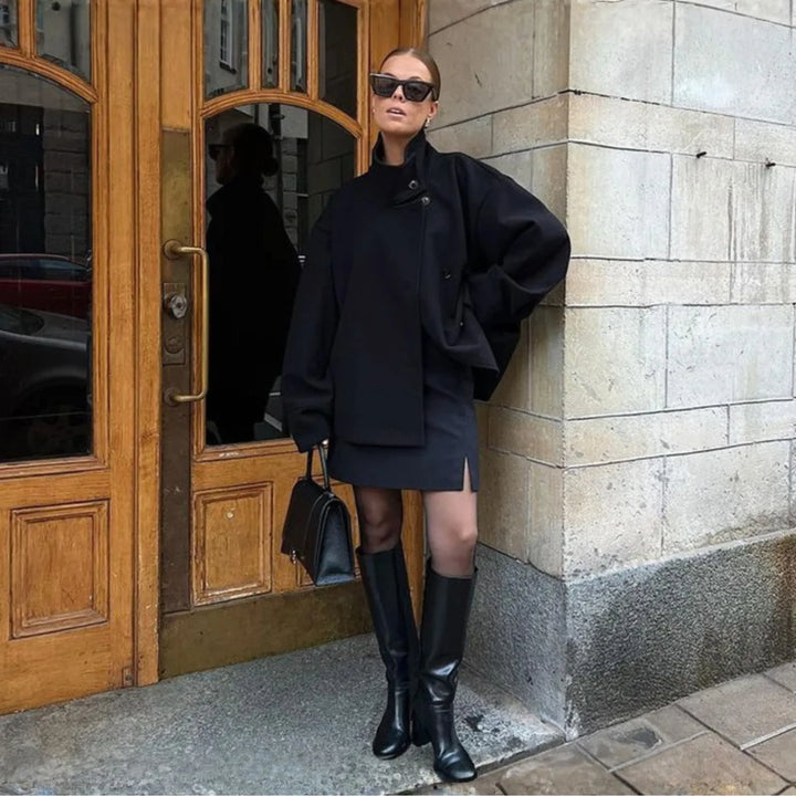 BHEKI™ - Chic Stand-Up Collar Long Sleeve Button Down Coat - MABEL LONDON