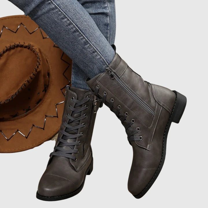 Carmine | Comfortable Side-Zip Leather Boots - MABEL LONDON