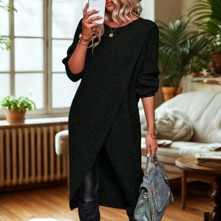 GALLY™ - Casual Plain Wrap Tunic Sweater Dress - MABEL LONDON