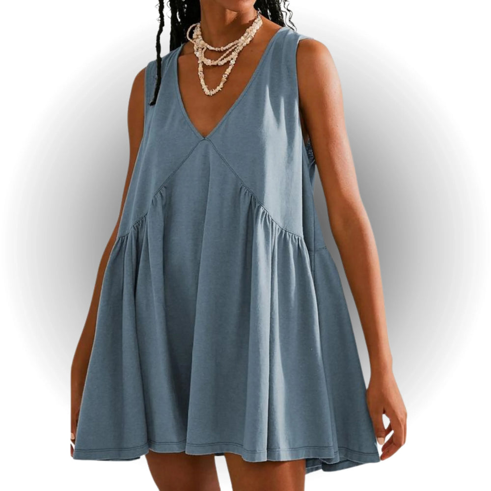 GARNETH™ – Casual Summer Sleeveless V-Neck Mini Dress - MABEL LONDON
