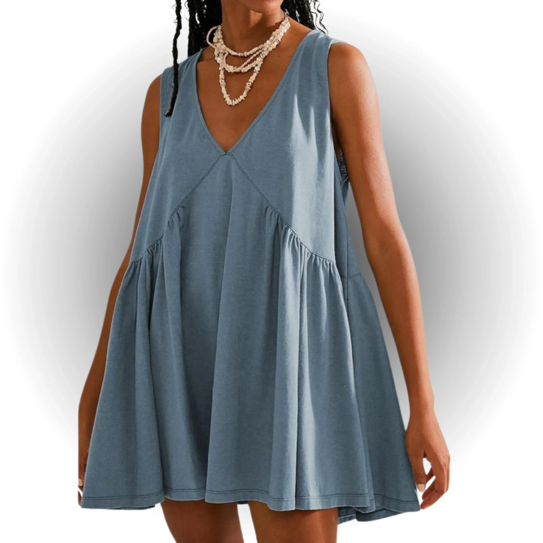GARNETH™ – Casual Summer Sleeveless V-Neck Mini Dress - MABEL LONDON