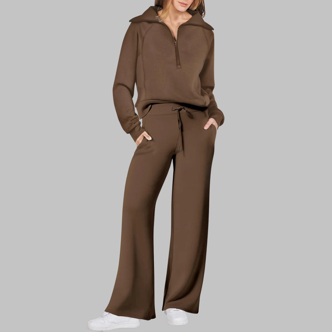 UDAY™ - Comfy Half Zip Sweatshirt and Wide Leg Pants Set - MABEL LONDON