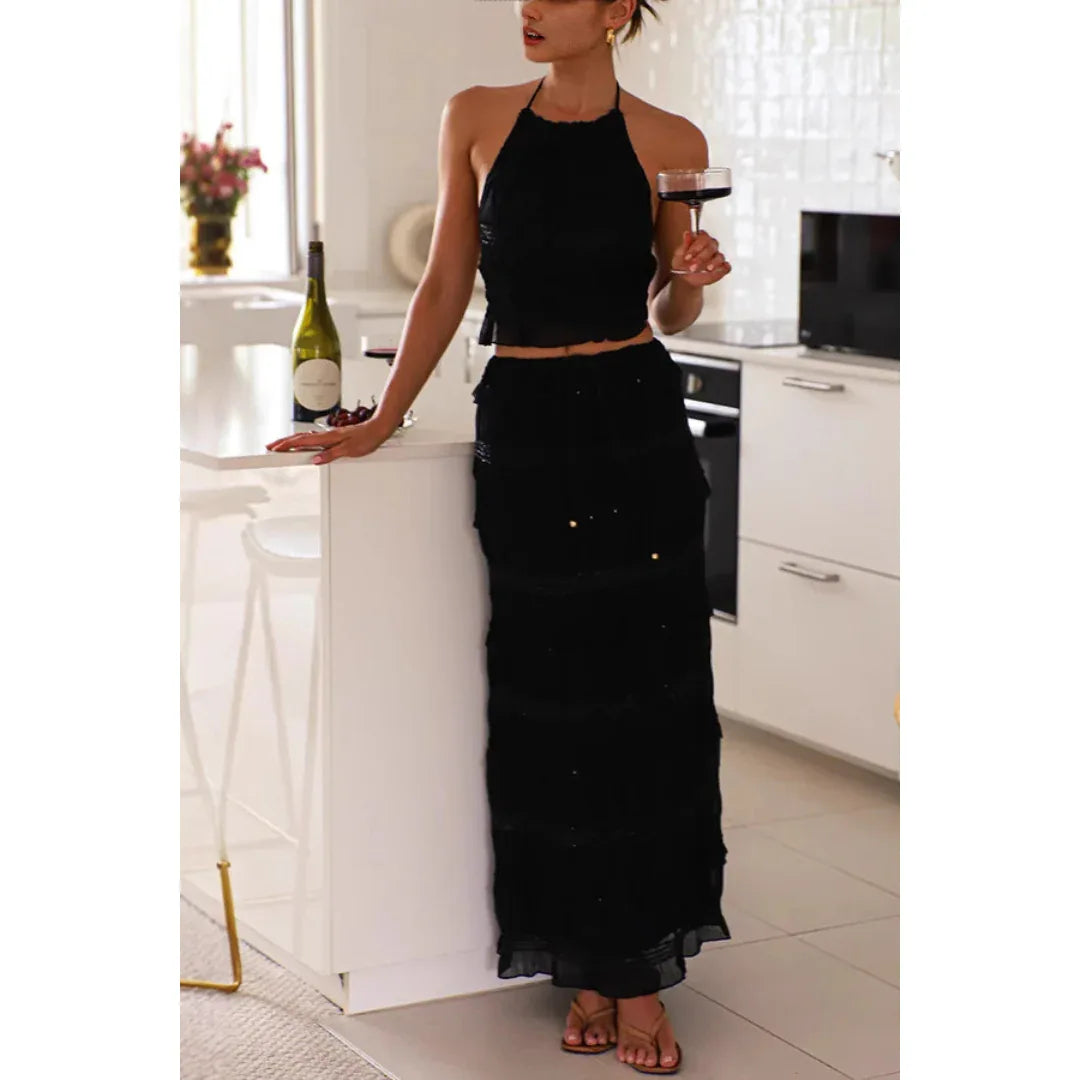 ANDREA™ – Elegant Summer Boho Halter Neck and Skirt Set - MABEL LONDON