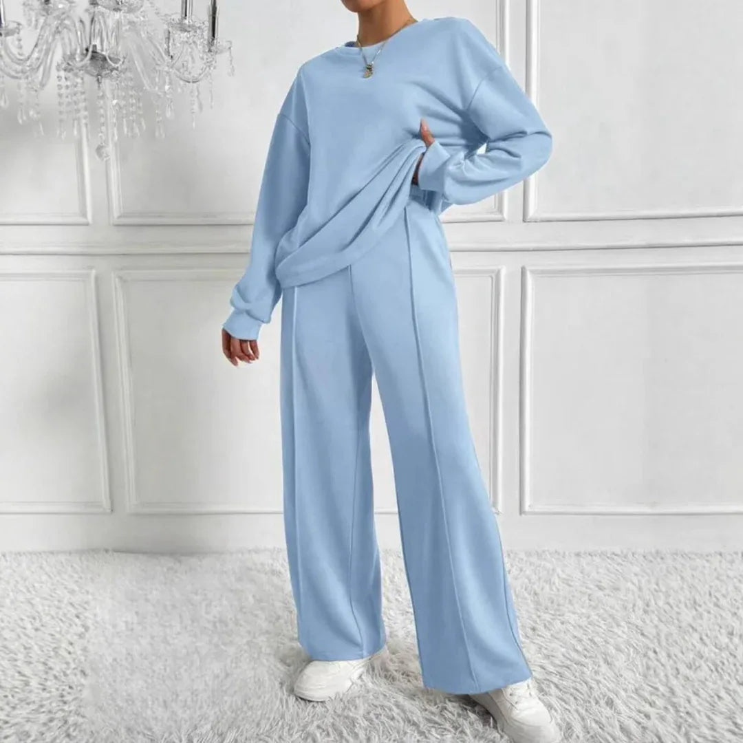 AMBRA™ - Casual Long Sleeve Sweatshirt and High Waist Pants Set - MABEL LONDON