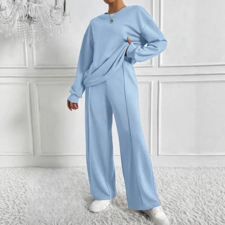 AMBRA™ - Casual Long Sleeve Sweatshirt and High Waist Pants Set - MABEL LONDON