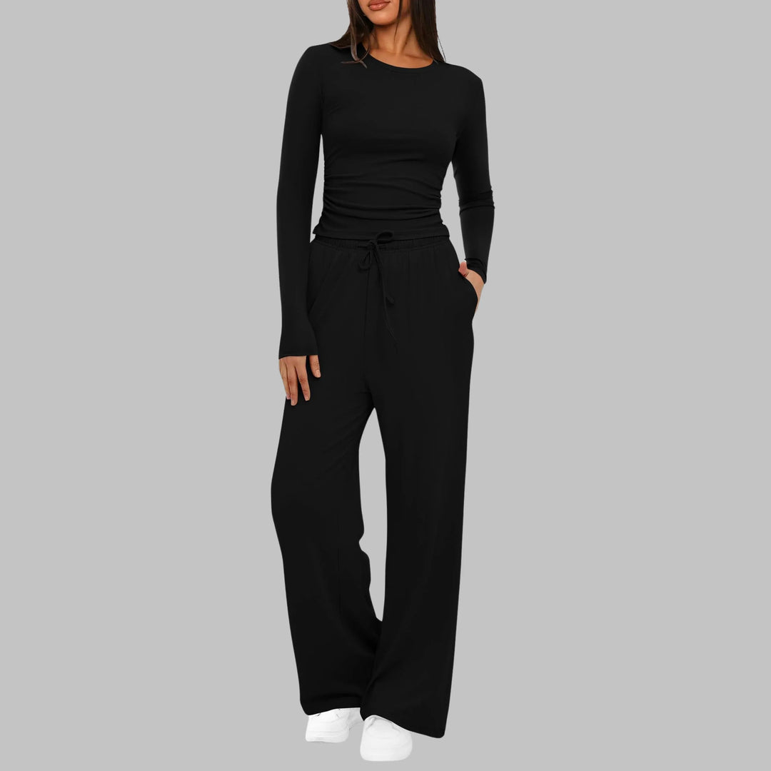 BELLE™ - Casual Long Sleeve Top and Wide Leg Pants Set - MABEL LONDON