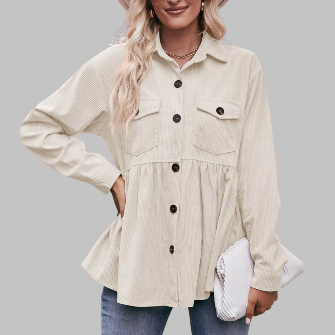 MARISA™ - Vintage Button Front Long Sleeve Collared Top - MABEL LONDON