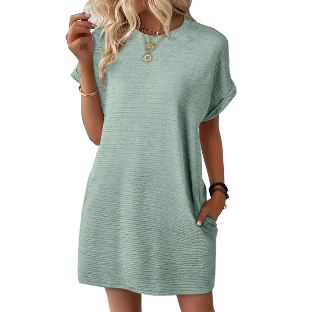 EVASHA™ – Casual Minimalist Round Neck Summer Dress - MABEL LONDON
