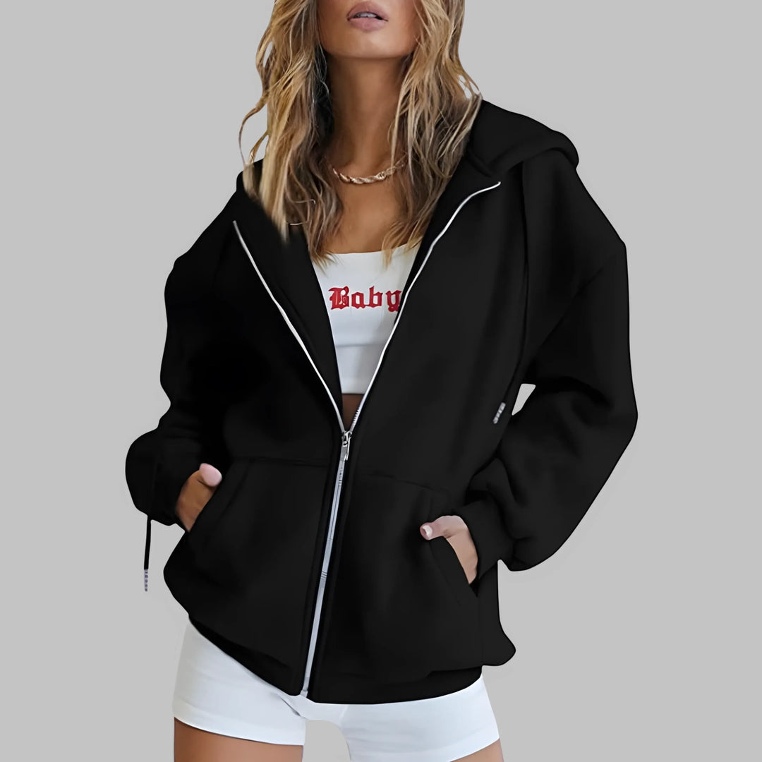 DARA™ - Classic Zip Up Oversized Hooded Jacket - MABEL LONDON