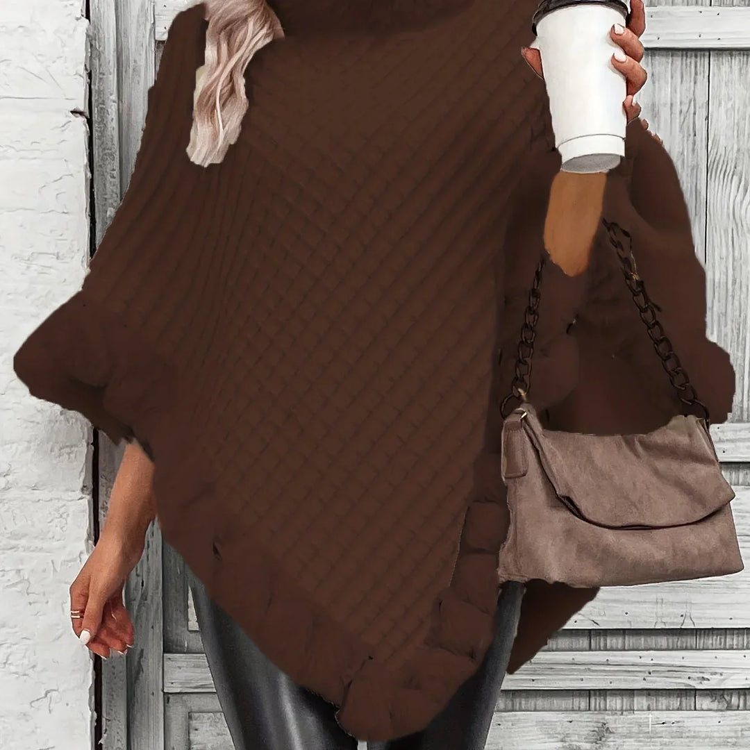 Elara – Faux Fur Trim Knit Poncho - MABEL LONDON