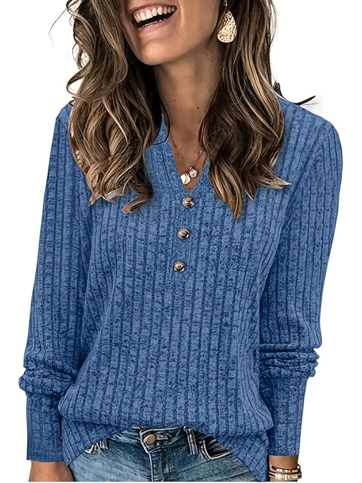 Mira – Soft Ribbed V-Neck Knit Top - MABEL LONDON