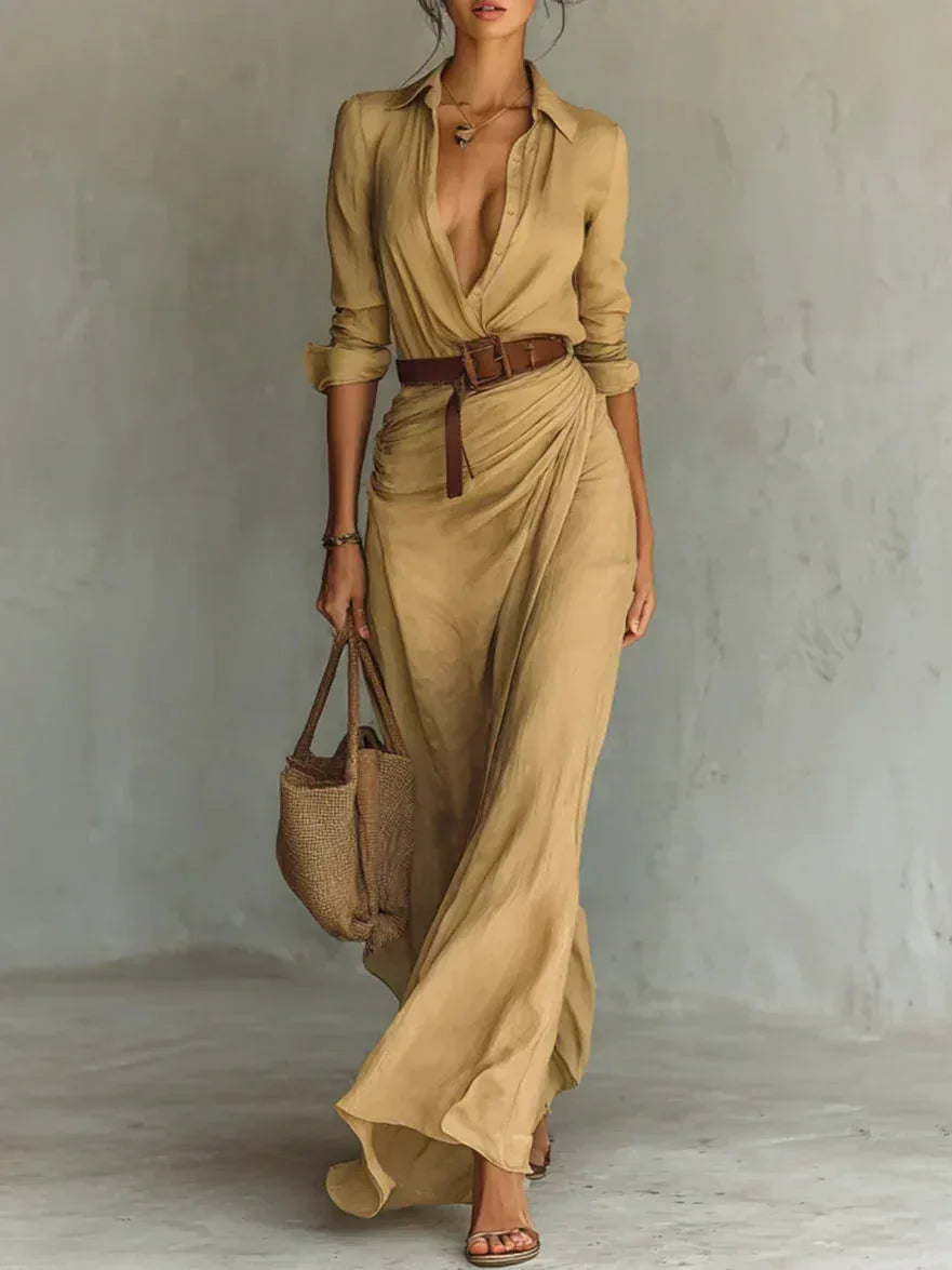 Una | Lapel-Wrap Maxi Dress - MABEL LONDON