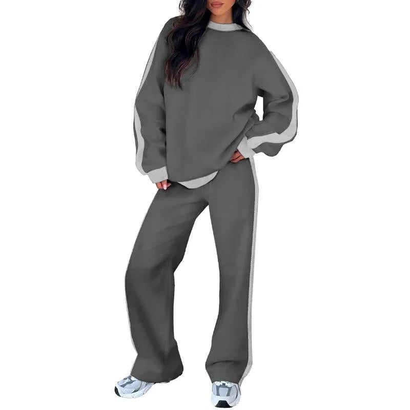 SANDI™ - Comfortable 2-Piece Lounge Set Sweatshirt & Straight Leg Pants - MABEL LONDON