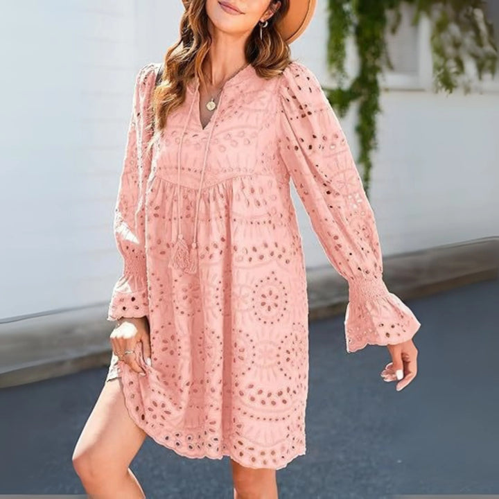 ANIM™ - Classy Tassel V-Neck Long Sleeve Mini Dress - MABEL LONDON