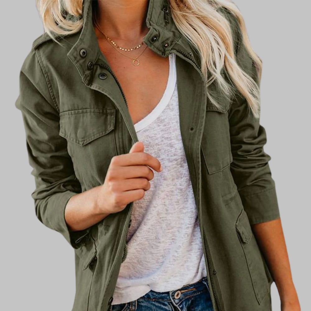 OLGA™ - Vintage Zip Up Button Military Jacket - MABEL LONDON