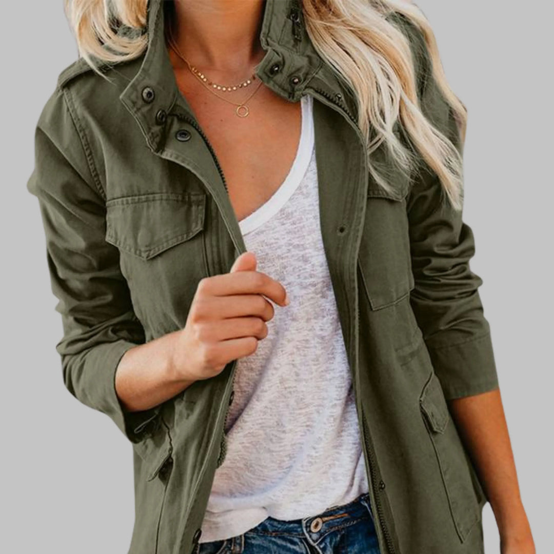 OLGA™ - Vintage Zip Up Button Military Jacket - MABEL LONDON