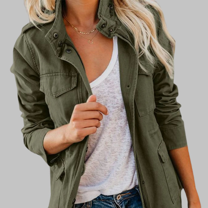 OLGA™ - Vintage Zip Up Button Military Jacket - MABEL LONDON