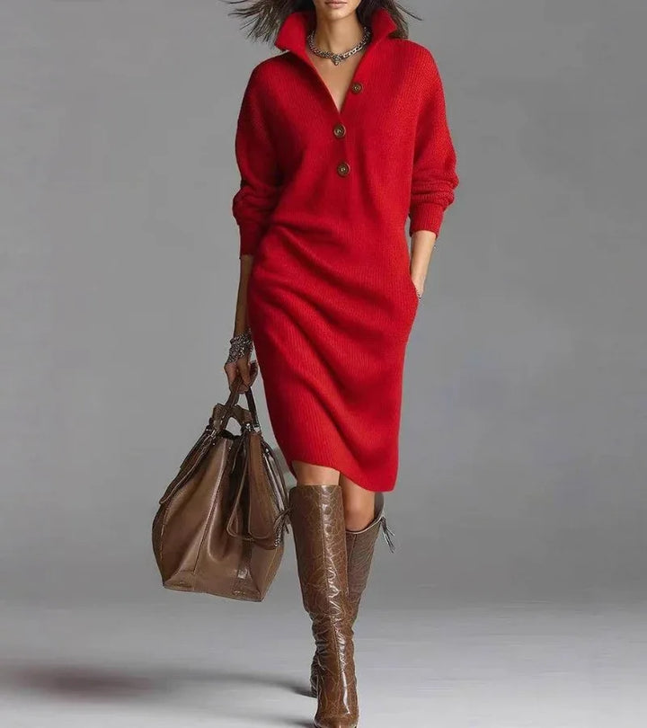 Scarlett | Elegant Winter Dress Sweater with Buttons - MABEL LONDON