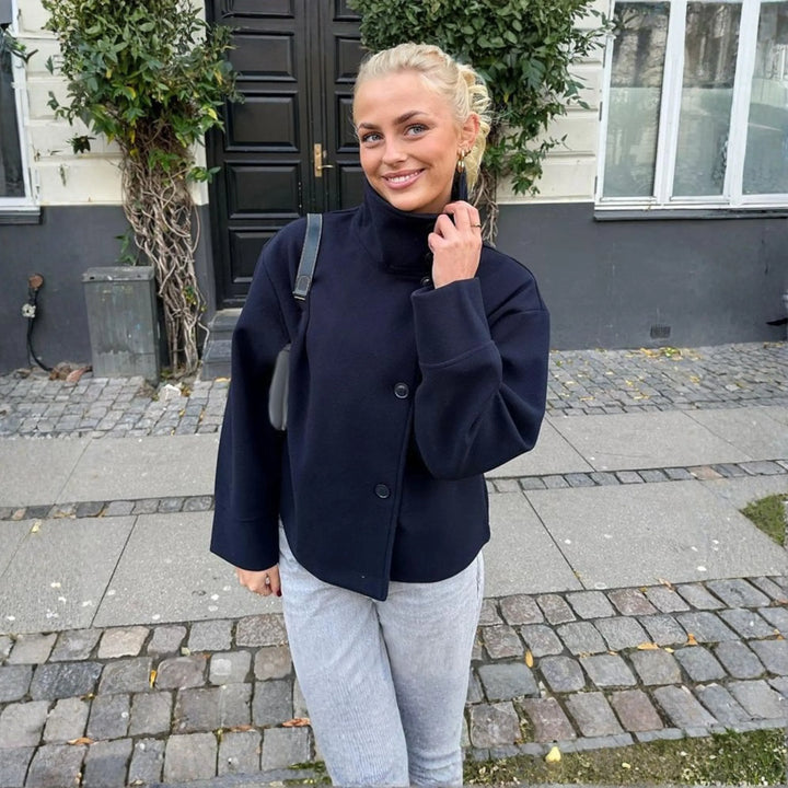 BHEKI™ - Chic Stand-Up Collar Long Sleeve Button Down Coat - MABEL LONDON