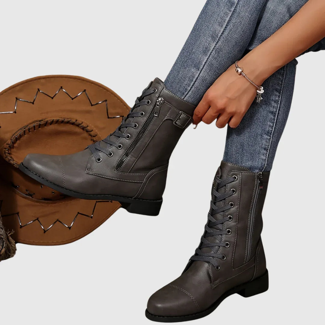 Carmine | Comfortable Side-Zip Leather Boots - MABEL LONDON