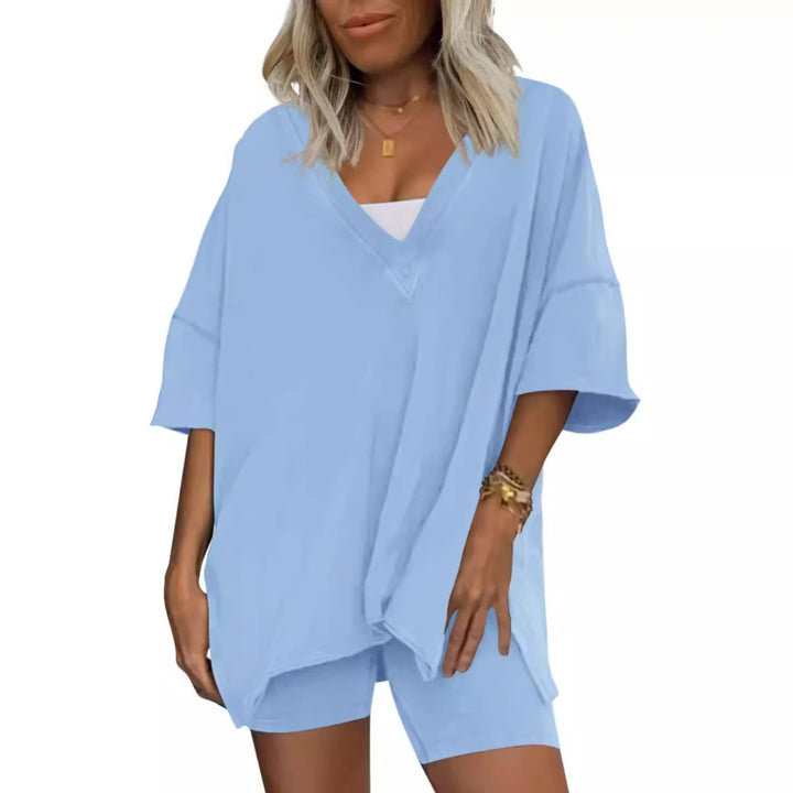 RAMLYN™ – Casual Oversized V-Neck and Short Set - MABEL LONDON