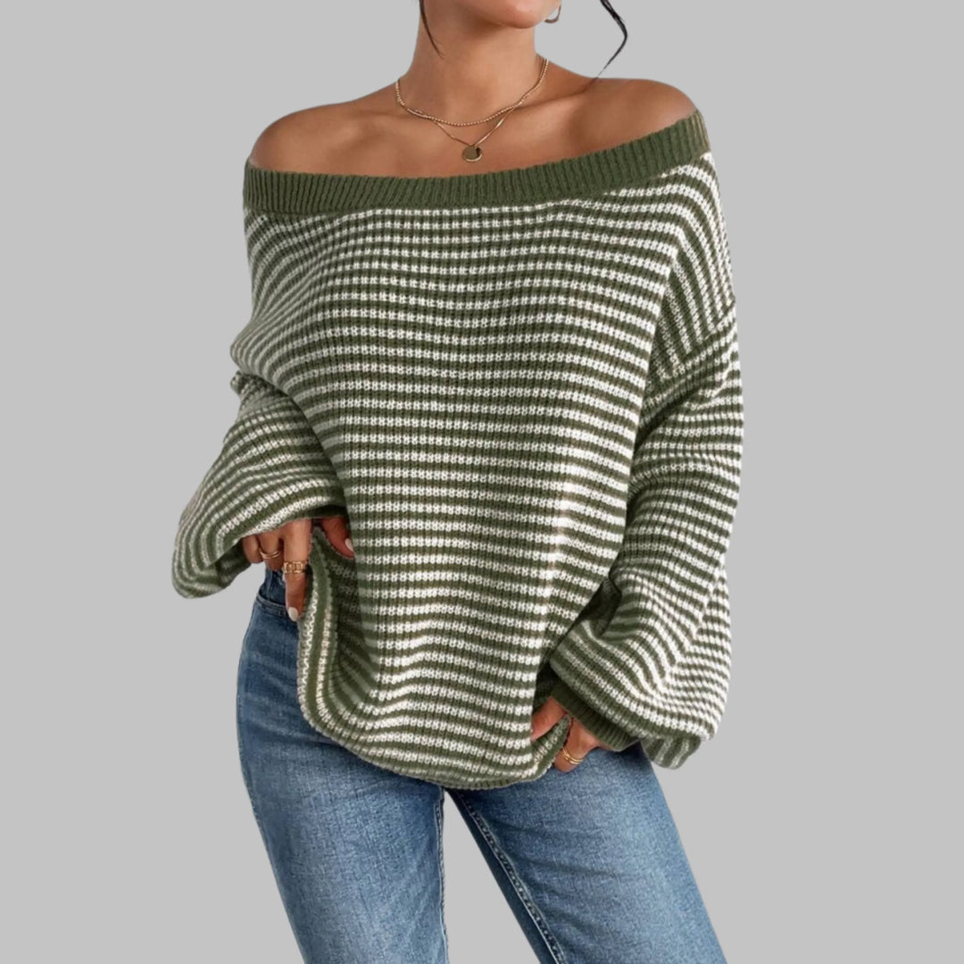 QUILLA™ - Casual Striped Drop Shoulder Long Sleeve Sweater - MABEL LONDON